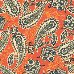 Seamless pattern with paisley ornament. Ornate floral decor for fabric. Vector illustration - 782134713