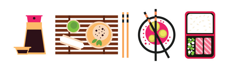 Asian Cuisine Dish and Served Meal Vector Set - 782134728