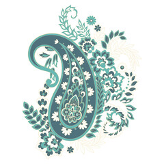 Vector Floral isolated pattern with paisley ornament. - 782134795