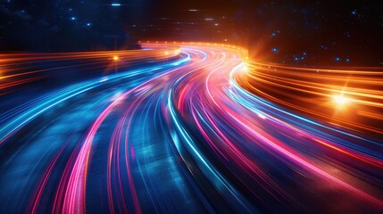 Multicolored light trails against a dark background