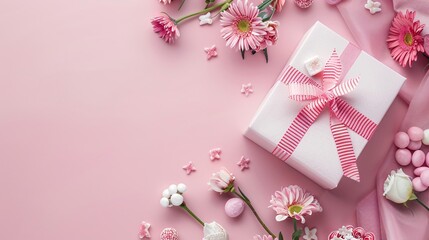 mother's day pink background  with gift