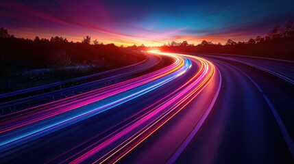 Multicolored light trails against a dark background