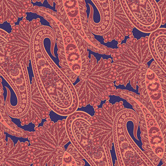 Paisley vector seamless pattern. Fantastic flower, leaves. Textile bohemian print. Batik painting. Vintage - 782135179