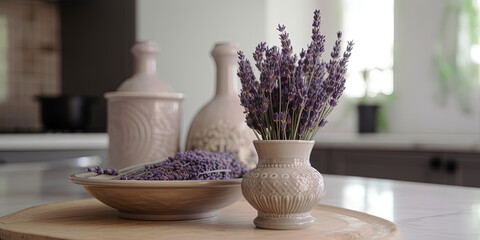 Obraz na płótnie Canvas Nice Lavender Bouquet In Vase On A Kitchen Table