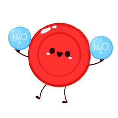 Red Blood Drop And H2O Cartoon Character. Vector Illustration Flat Design Isolated On Transparent Background. Red Blood Cell Mascot.