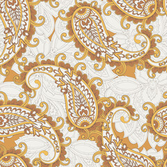 Paisley seamless vector pattern. Fabric Indian floral ornament  - 782136117