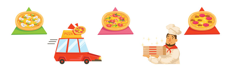 Pizza Delivery Service of Takeaway Food Element Vector Set - 782137187