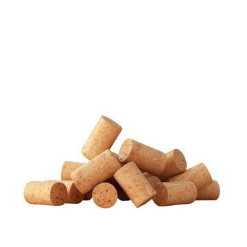 A pile of wine corks on a transparent background