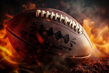 American Football Ball with Orange and Black Highlights in the Background