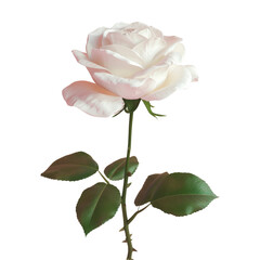 Fototapeta premium A white rose with green leaves on a stem