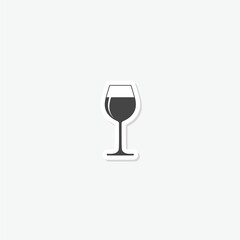 Wine glass with wine icon sticker isolated on gray background