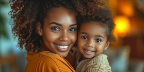 High-Resolution Stock Photo of an African-American Mother Hugging Her Happy Child