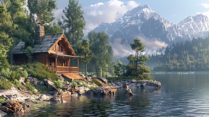 Remote cabin getaway, Capture the charm of remote cabins nestled in scenic wilderness settings,...