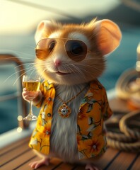 Cute Hamster Yacht Party - obrazy, fototapety, plakaty