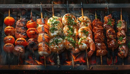 Seafood BBQ Bonanza, Celebrate the joys of outdoor grilling with images of seafood BBQ dishes like...