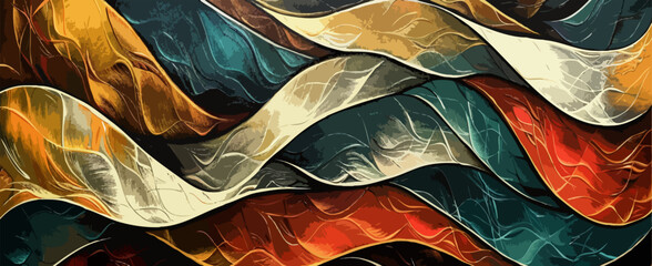 WAVY ABSTRACT TEXTILE PATTERN, 3d texture, Canvas, Oil painting, Poster. Brushed colors expressing the sense of sea waters motion with three-dimensional striped waves.