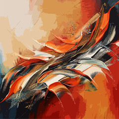 ABSTRACT WARM COLORS PATTERN, Brushed texture, Canvas, Oil painting, Wallpaper. Artistic and original composition of a contemporary image with sense of 3d quills closing in on themselves.