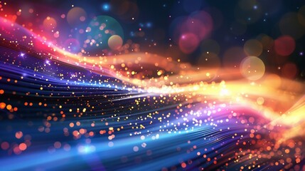 Obraz premium Abstract red and pink light particles streaming across a dark background.