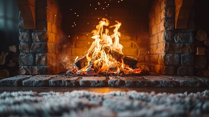 Fire moving, a dance of flames in a cozy fireplace setting - Powered by Adobe