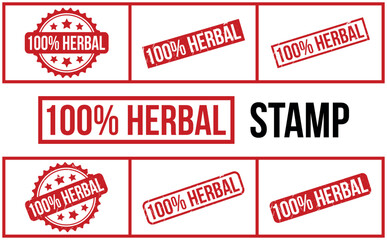 100% Herbal Rubber Stamp Set Vector