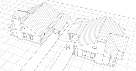 Fototapeta premium townhouse architectural sketch 3d illustration