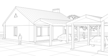 townhouse architectural sketch 3d illustration	

