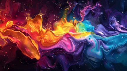 Poster Colorful abstract wave patterns with a glossy texture, resembling vibrant psychedelic paint in motion. © David
