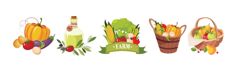 Farm Natural Product and Organic Produce Object Vector Set
