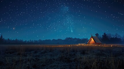 Camping under the stars, Capture a stunning image of a tent pitched under a clear night sky filled with stars - obrazy, fototapety, plakaty