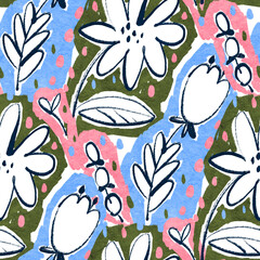 Seamless pattern with bright spring flowers. - 782143168