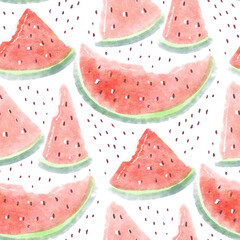 Seamless pattern with watermelon slices. Watercolor