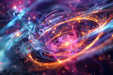 Obraz premium A colorful, swirling galaxy of stars and light. The colors are vibrant and the shapes are abstract. Scene is one of wonder and awe, as if the viewer is looking out into the vastness of space