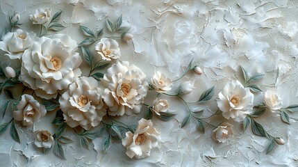 Delicate Floral Stucco with Golden Accents on Light Wall