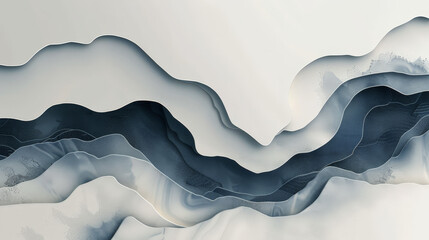 A painting of a wave with a blue and white color scheme - obrazy, fototapety, plakaty