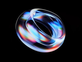 Abstract iridescent shape form isolated over black background - 782144141