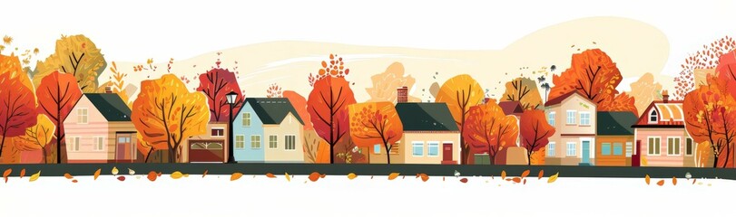 Autumn Houses Animation Gif, Hand-Drawn Style, Streamlined Forms