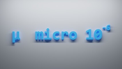 micro 10 -6 Metric Prefixes numbers - 3D render illustration - white background