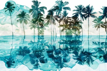 Tropical Palm Trees with Watercolor Reflection