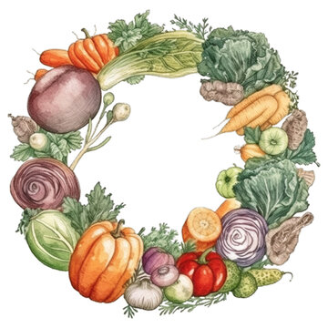 Assorted fresh vegetables and fruits for a healthy vegetarian diet, on transparent background with png file. Cut out background.
