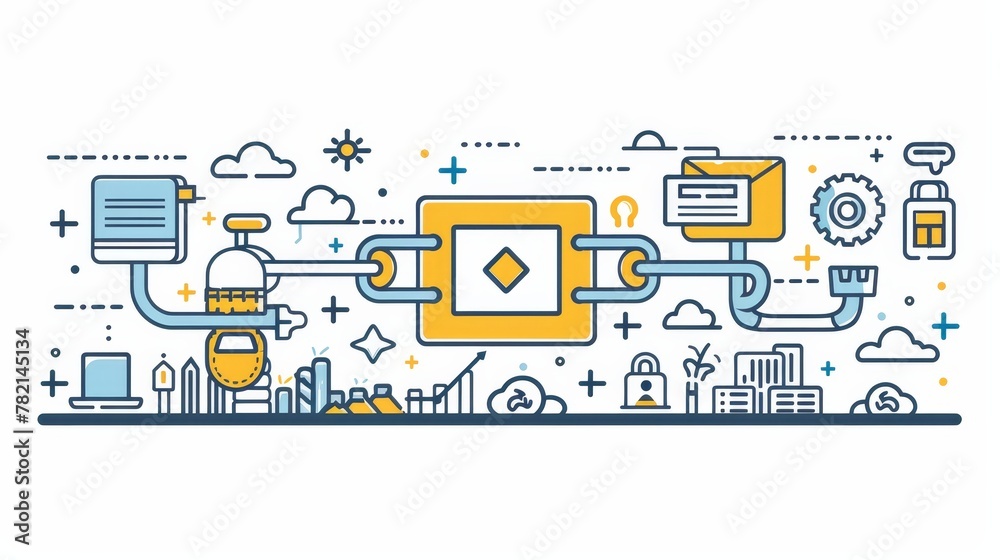 Poster link building landing page. characters use links between online websites. successful strategy for ho