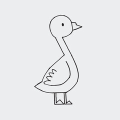 Cute cartoon duck line icon isolated on grey background. Vector illustration.