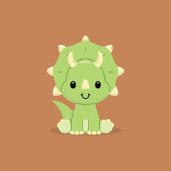 Cute baby triceratops dinosaur isolated on brown background. Little dino for t-shirt, kids apparel, poster, nursery or etc. Vector illustration.