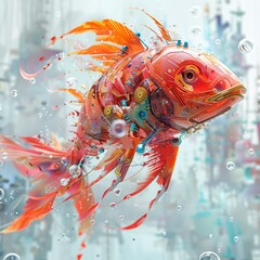 Obraz na płótnie Canvas cyberpunk underwater world with 3D minimal whimsical art featuring vibrant colors and imaginative designs the fusion of technology and marine life as mechanical wonders swim gracefully in silence.