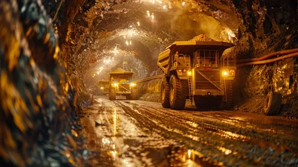 Foto op Canvas Career dump truck is going to the gold mining range. Truck loading. Gold mining. Robotic arms sorting gold ore, Sustainable gold mining technologies © saichon