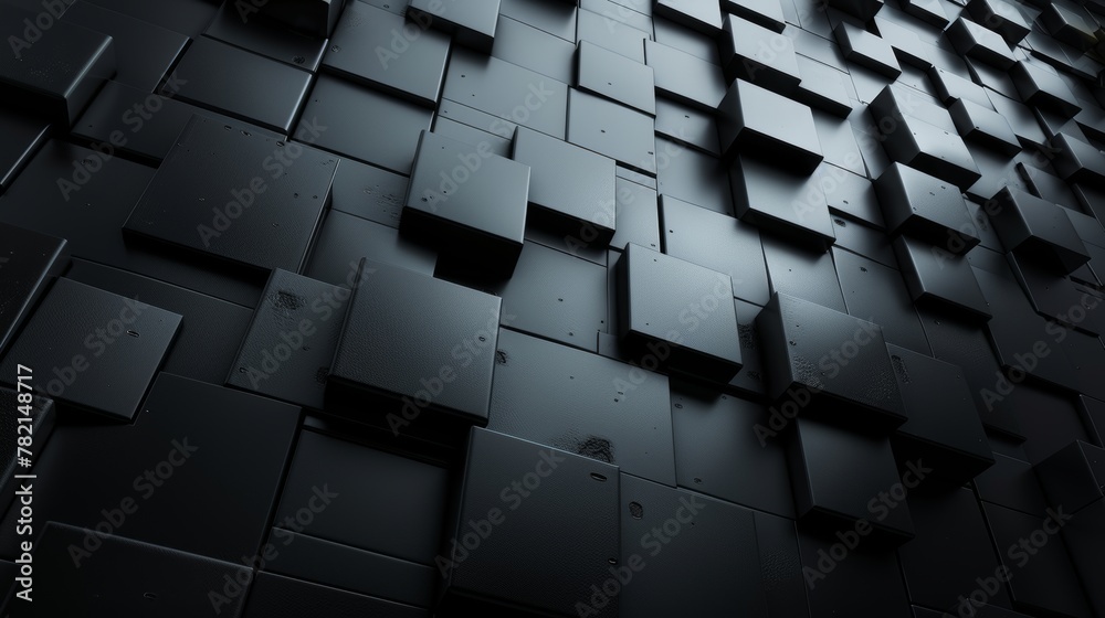Aufkleber This digital interior background has a square relief pattern, creating an abstract dark shining effect