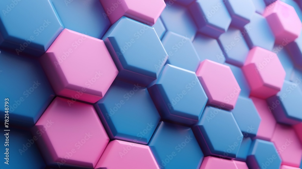 Aufkleber An abstract hexagon pattern in blue and pink rendered in 3D