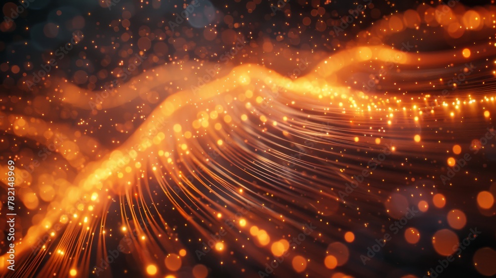 Poster Technology, internet and computer themes can be portrayed using glowing fiber optic strings. 3D illustration.