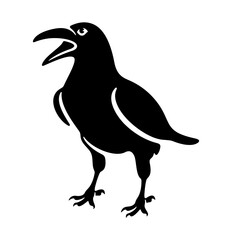 Black raven stands on the ground. Crow, bird, animal, nature and wildlife, illustration