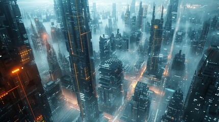 An original 3D rendering of a techno megacity featuring urban and technological concepts..... - obrazy, fototapety, plakaty