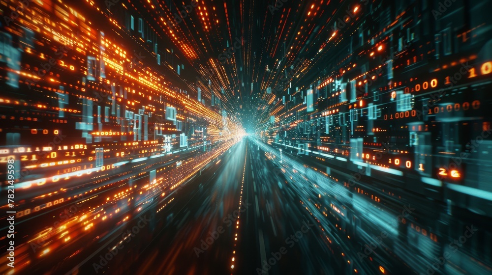 Aufkleber The artist renders abstract fast moving binary computer data in three dimensions using high speeds and motion blur. The concept of leading a business, making high tech products, setting goals,